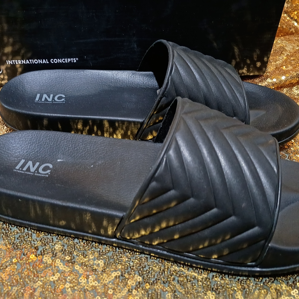 INC International Concepts Black Slide Sandals